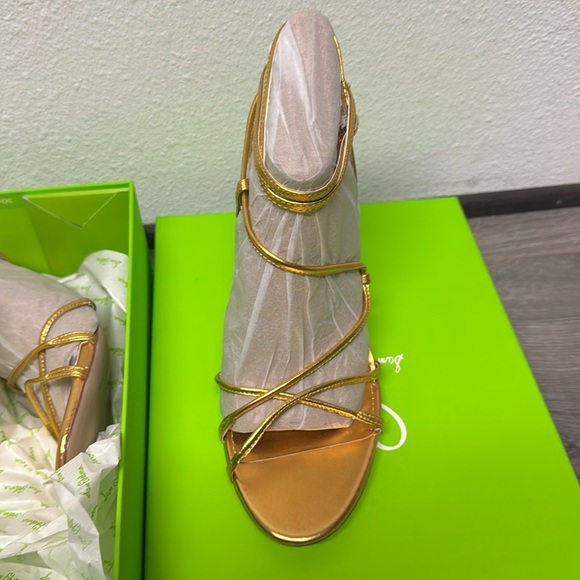Sam Edelman Sareena Gold Stiletto Heel Open Toe Ankle Strap Heeled Sandals - Picture 5 of 6